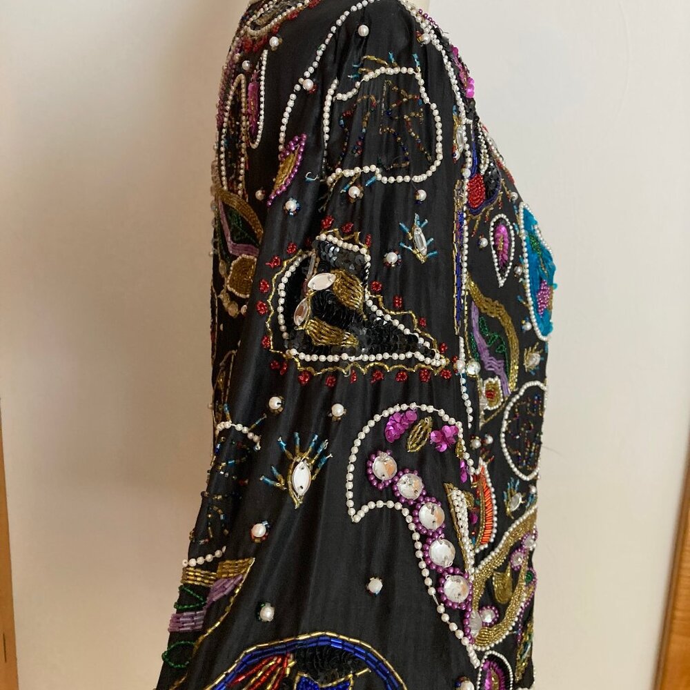 Paisley Sequin Beaded Jeweled Jacket Blue Black Multicolor - Picture 5 of 16